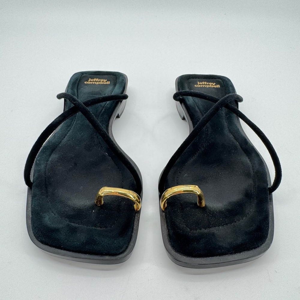 Jeffrey Campbell Islander Sandals Womens 7M Black Suede Strappy Slide Toe Ring